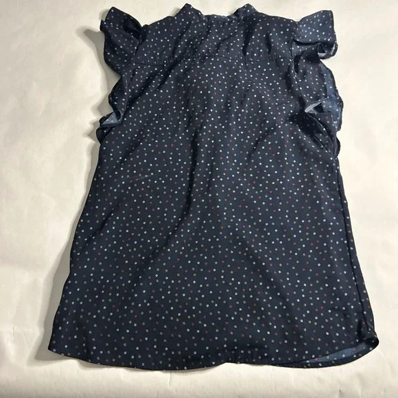 Abercrombie Fitch Womens Navy Print Ruffle Sleeve Button Polka Dot Shirt Top‎ S - Picture 3 of 6